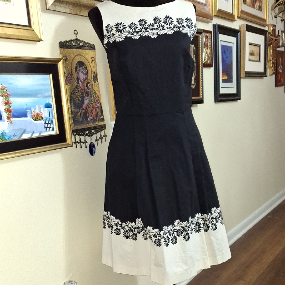 Talbots Black and White Floral Midi Dress